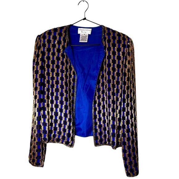 Adrianna Papell Jackets & Blazers - Adrianna Papell Evening Blue & Gold Beaded Silk Jacket | Size Small S